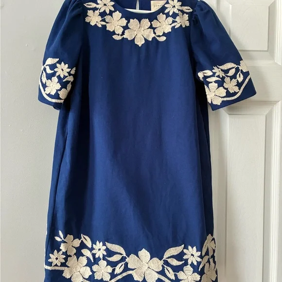Sézane Tierra Dress – blue with ecru embroidery, size 4 - Picture 2 of 4